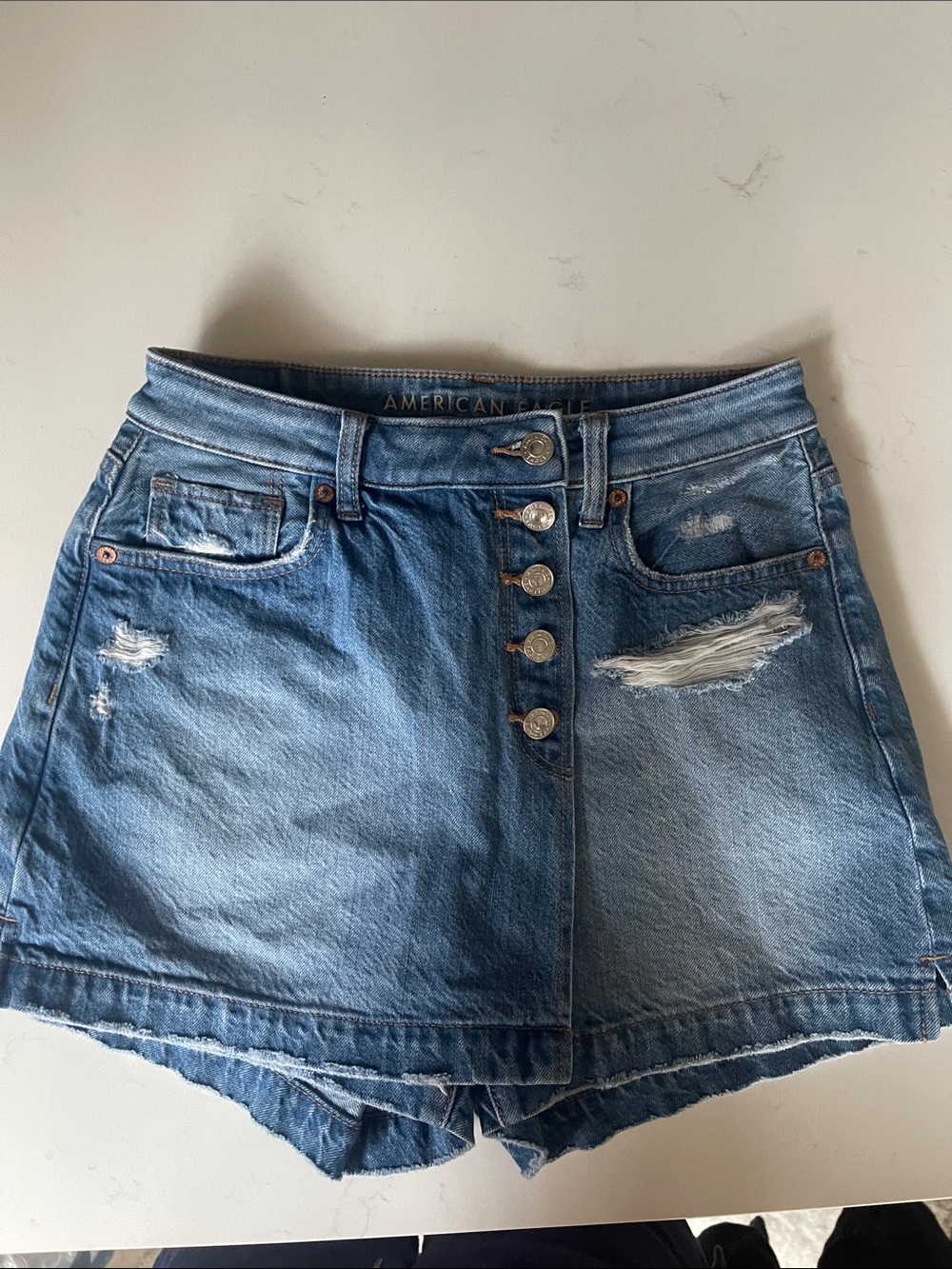 American Eagle Button-Distressed Denim Skort - size 2